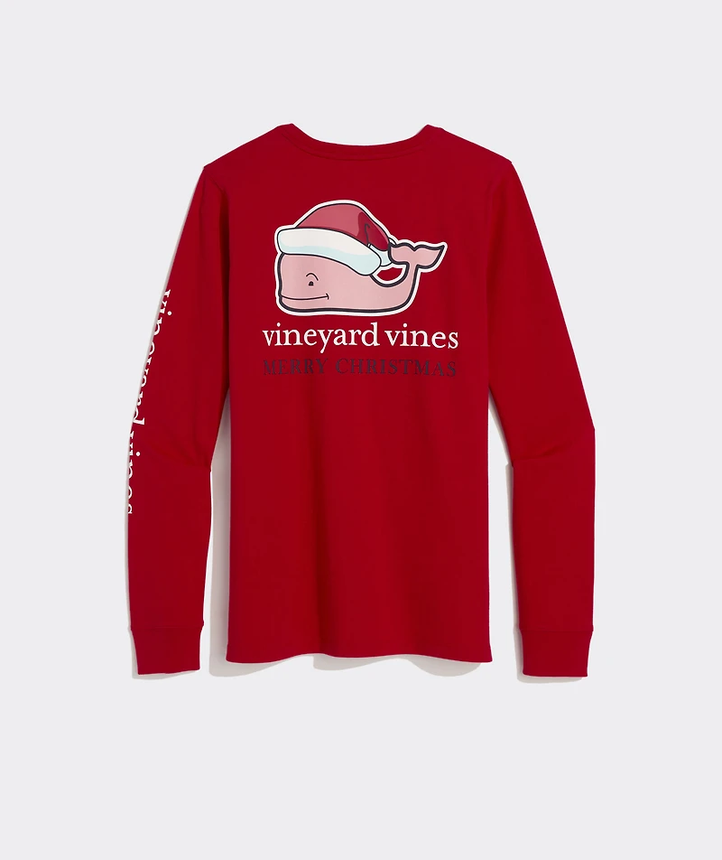 Women's Santa Whale Long-Sleeve Pocket Tee