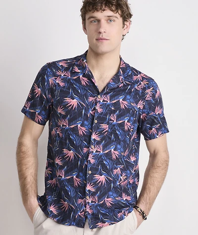 Birds of Paradise Linen Blend Short-Sleeve Cabana Shirt
