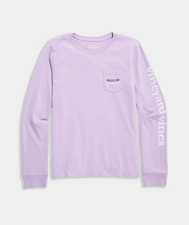 Girls' Pop Star Glitter Whale Long-Sleeve Pocket Tee