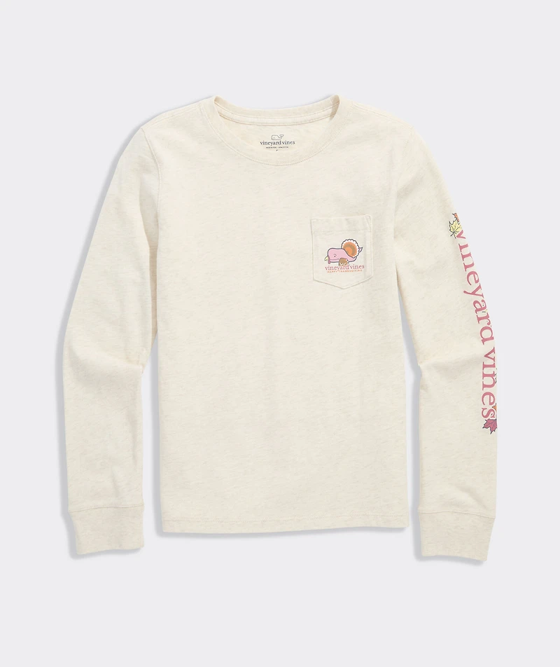 Girls' Thanksgiving Whale Long-Sleeve Pocket Tee
