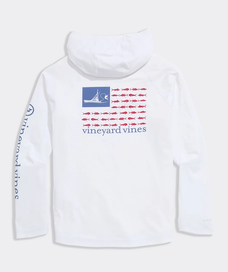 Sportfisher USA Flag Long-Sleeve Harbor Performance Hoodie Tee