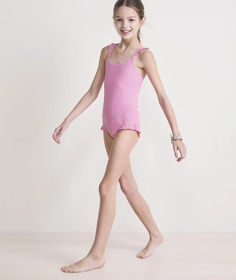Girls' Seersucker Ruffle One-Piece