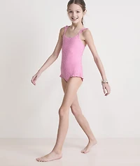 Girls' Seersucker Ruffle One-Piece