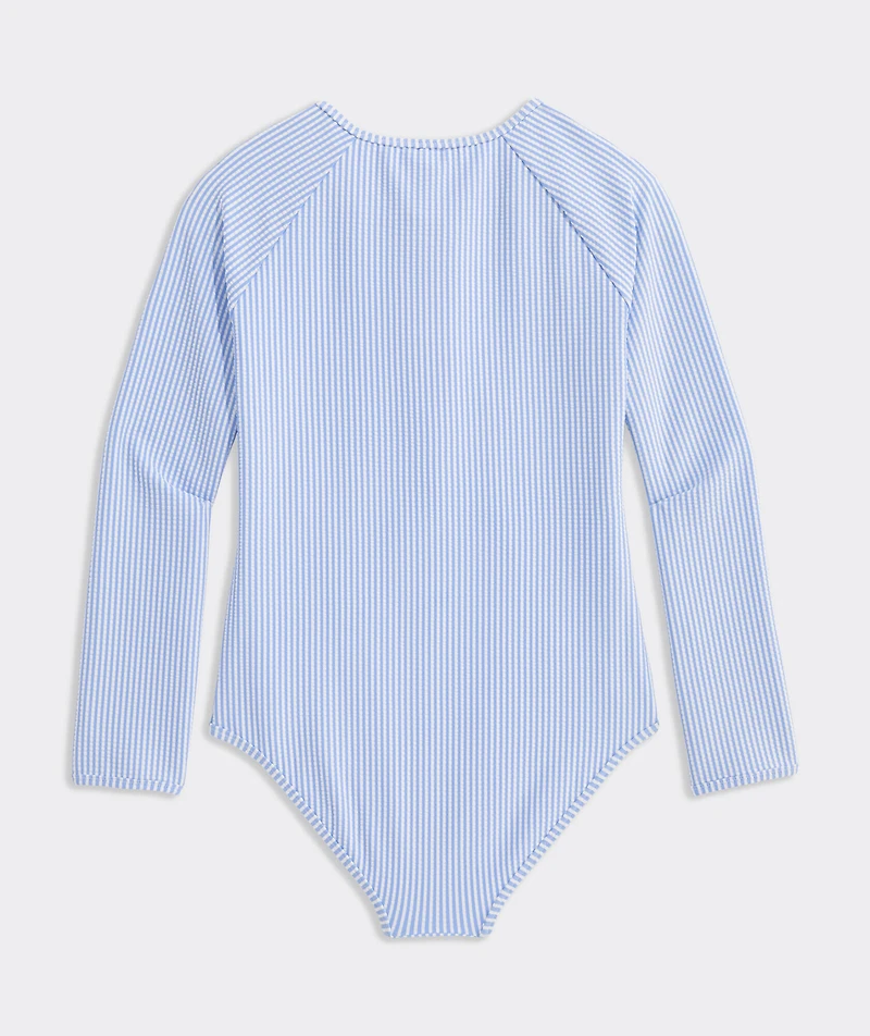 Girls' Seersucker Long Sleeve Zipper One-Piece