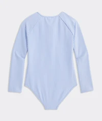 Girls' Seersucker Long Sleeve Zipper One-Piece