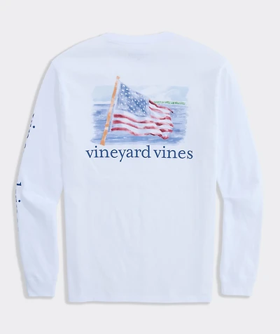Painted Shining Sea Flag Long-Sleeve Pocket Tee