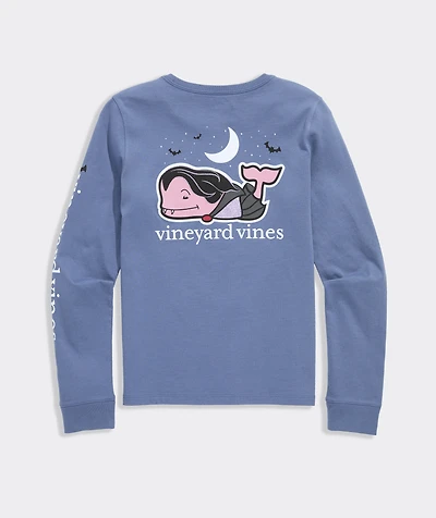 Girls' Glitter Vampire Whale Long-Sleeve Pocket Tee