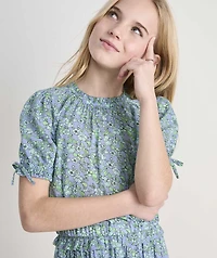 Girls' Printed Puff-Sleeve Top