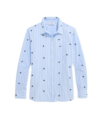 OUTLET Embroidered Bow Stripe Relaxed Button Down-Shirt