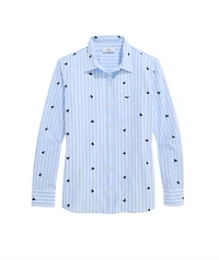 OUTLET Embroidered Bow Stripe Relaxed Button Down-Shirt