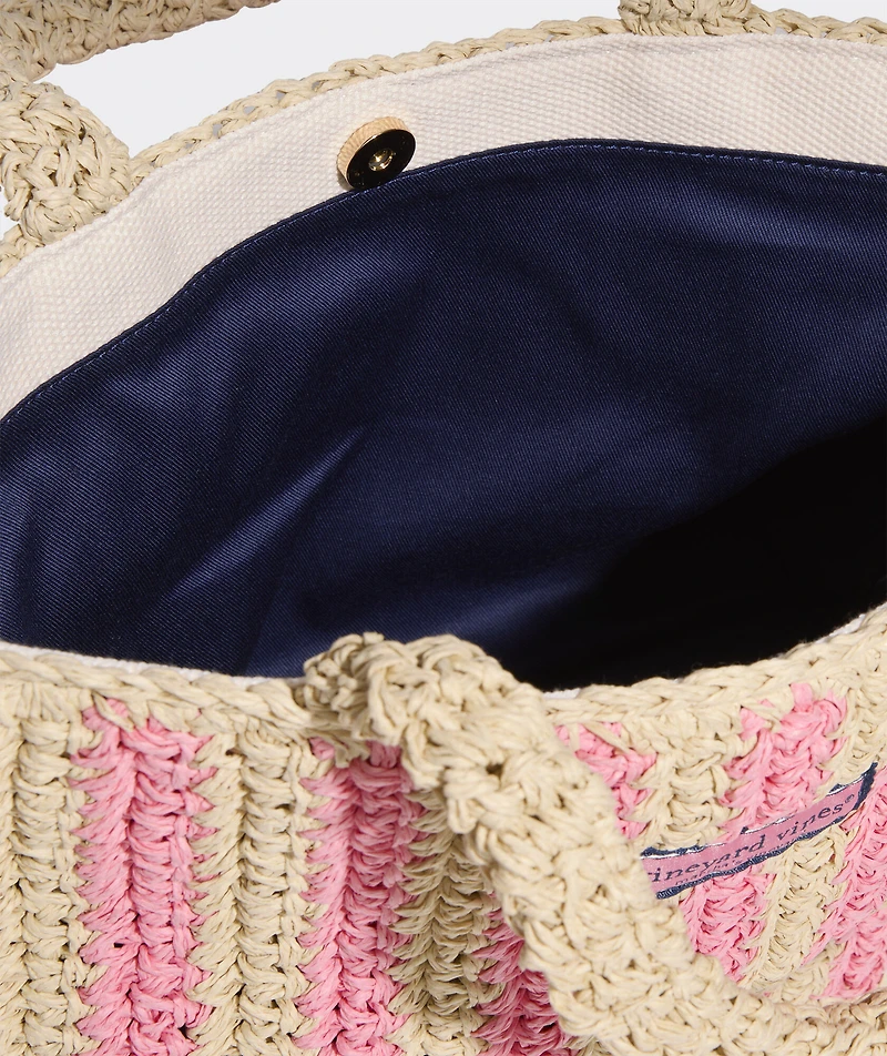 Womens Small Striped Straw Tote