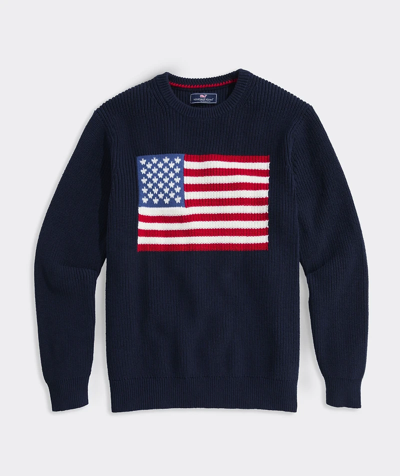 American Flag Cotton Crewneck Sweater