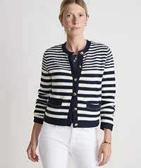 Cotton Stripe Crewneck Cardigan