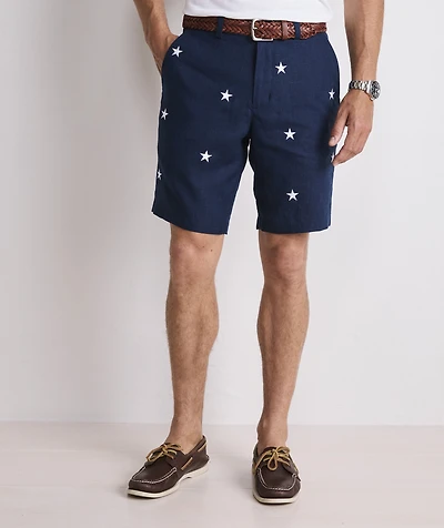 9 Inch Embroidered Linen Breaker Shorts