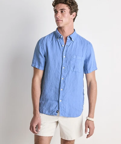 Garment-Dyed Surfside Solid Linen Short-Sleeve Shirt