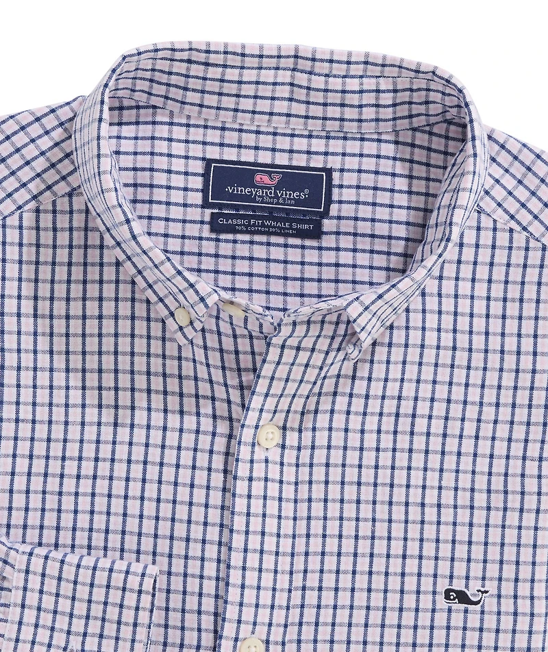 OUTLET Cotton-Linen Long-Sleeve Tattersall Shirt