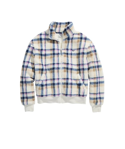 OUTLET Plaid Fuzzy Bomber Jacket