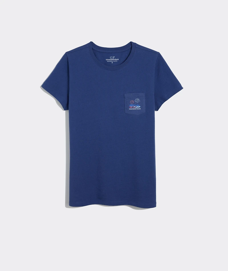 Beach Fireworks Whale Short-Sleeve Pocket Tee