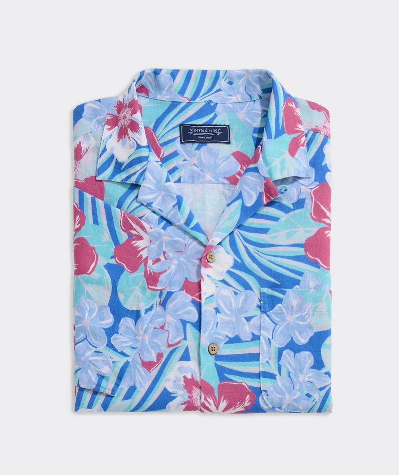 Island Floral Linen Blend Short-Sleeve Cabana Shirt