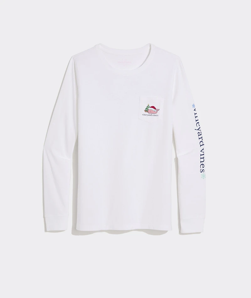 Women's Santa Whale Icon Long-Sleeve Pocket Tee