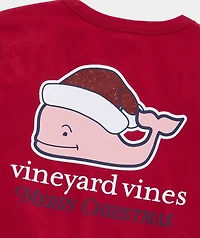 Girls' Glitter Hat Santa Whale Long-Sleeve Pocket Tee