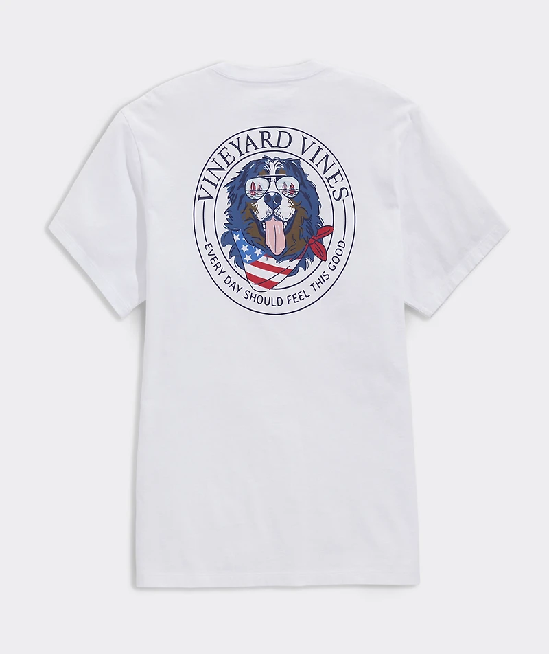 USA Flag Mountain Dog Short-Sleeve Pocket Tee