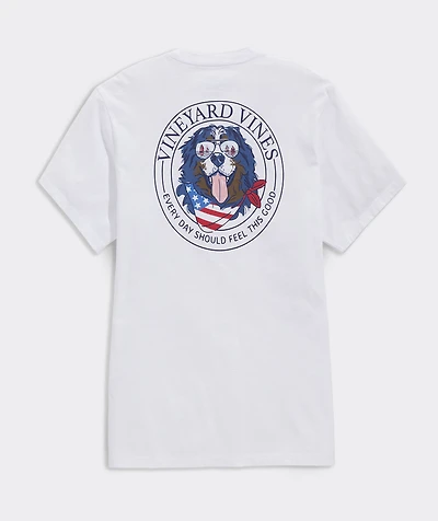 USA Flag Mountain Dog Short-Sleeve Pocket Tee