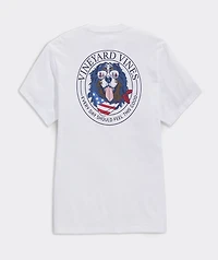 USA Flag Mountain Dog Short-Sleeve Pocket Tee
