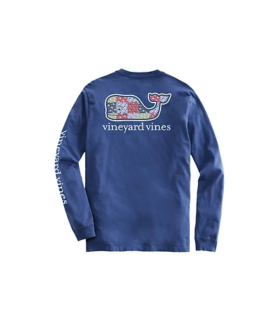 OUTLET Kids' Holiday Patchwork Whale Long-Sleeve Pocket Tee