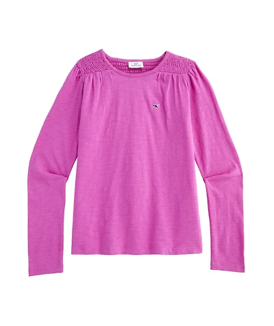 OUTLET Girls' Long-Sleeve Smocked Slub Tee