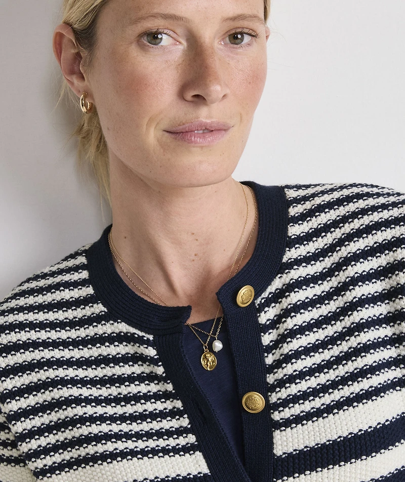 Cotton Stripe Crewneck Cardigan