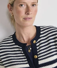 Cotton Stripe Crewneck Cardigan