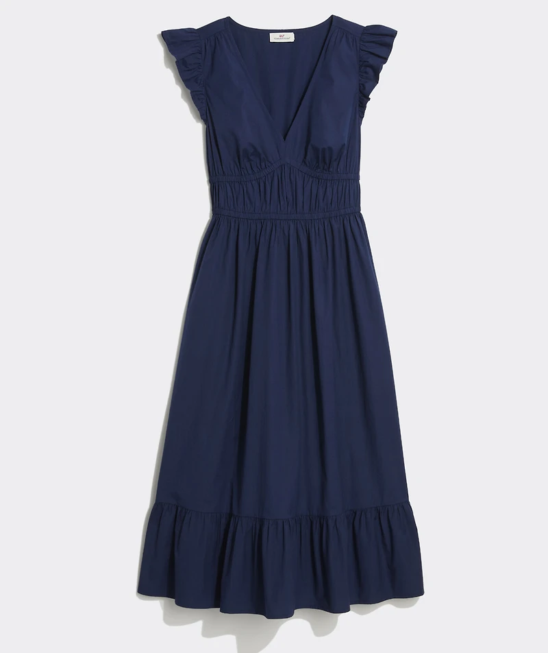 Marina Poplin Flutter-Sleeve Midi Dress