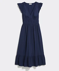 Marina Poplin Flutter-Sleeve Midi Dress