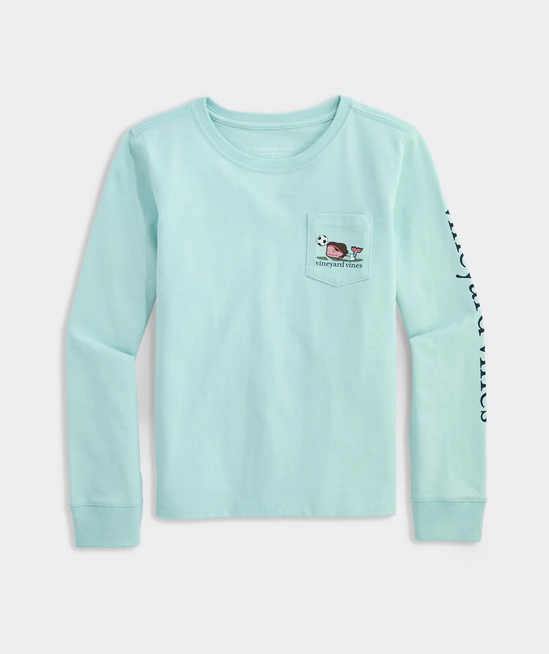 Girls' Soccer Whale Long-Sleeve Pocket Tee