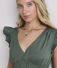 Marina Poplin Flutter-Sleeve Midi Dress