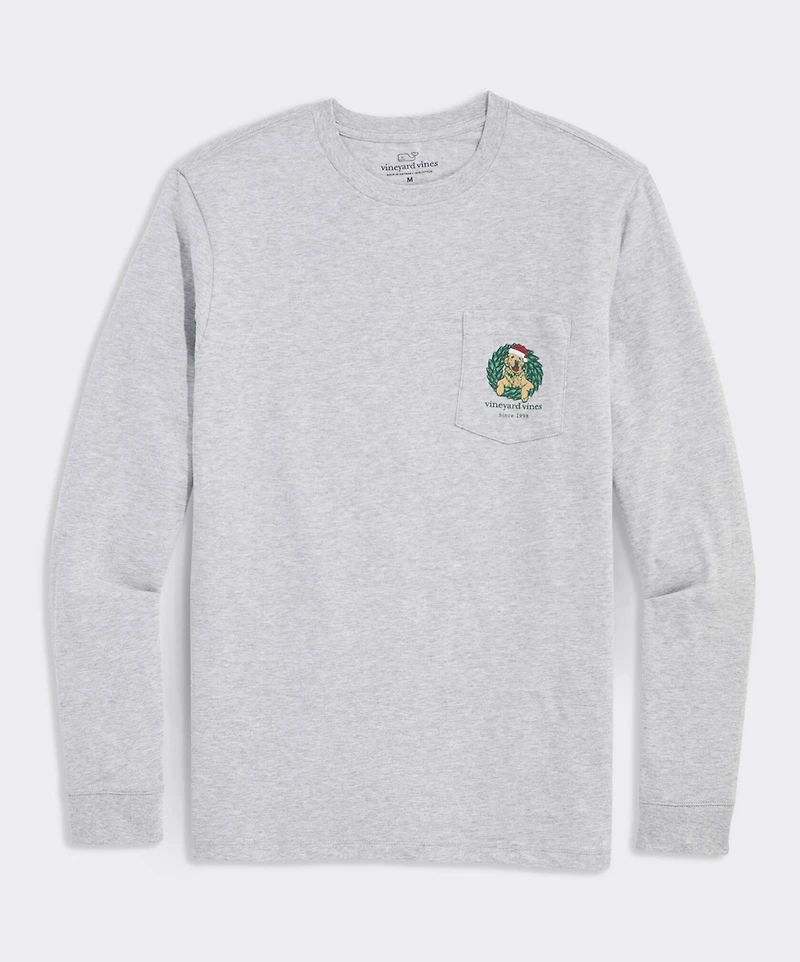 Golden Retriever Wreath Long-Sleeve Pocket Tee