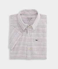 Boys' Stripe Textured Cotton Linen Short-Sleeve Shirt