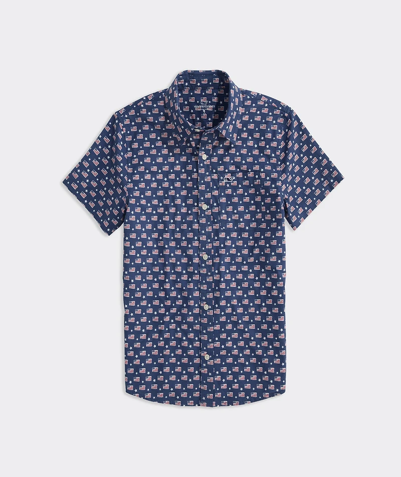 Boys' Printed Cotton Short-Sleeve Shirt