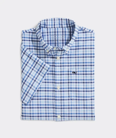 Boys' Road Town Tattersall Performance Cotton Short-Sleeve Shirt