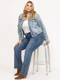 Women's Plus Medium Wash Embroidered Baby Boot Jeans