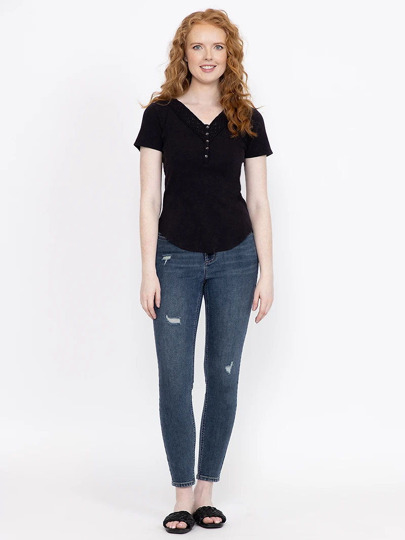Women's Washed Ribbed Henley Tee