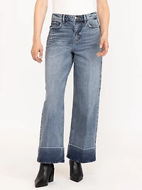 Women's Medium Wash Self High Hem Rise Wide Leg Jeans
