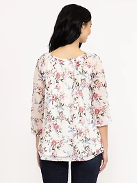 Women's Floral Mesh Peasant Top