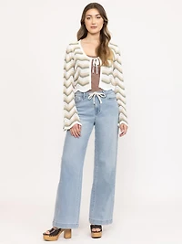 Women's Wave Stitch Tie Front Cardigan