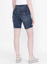 Women's 2 Button Medium Dark Wash Bermuda Short