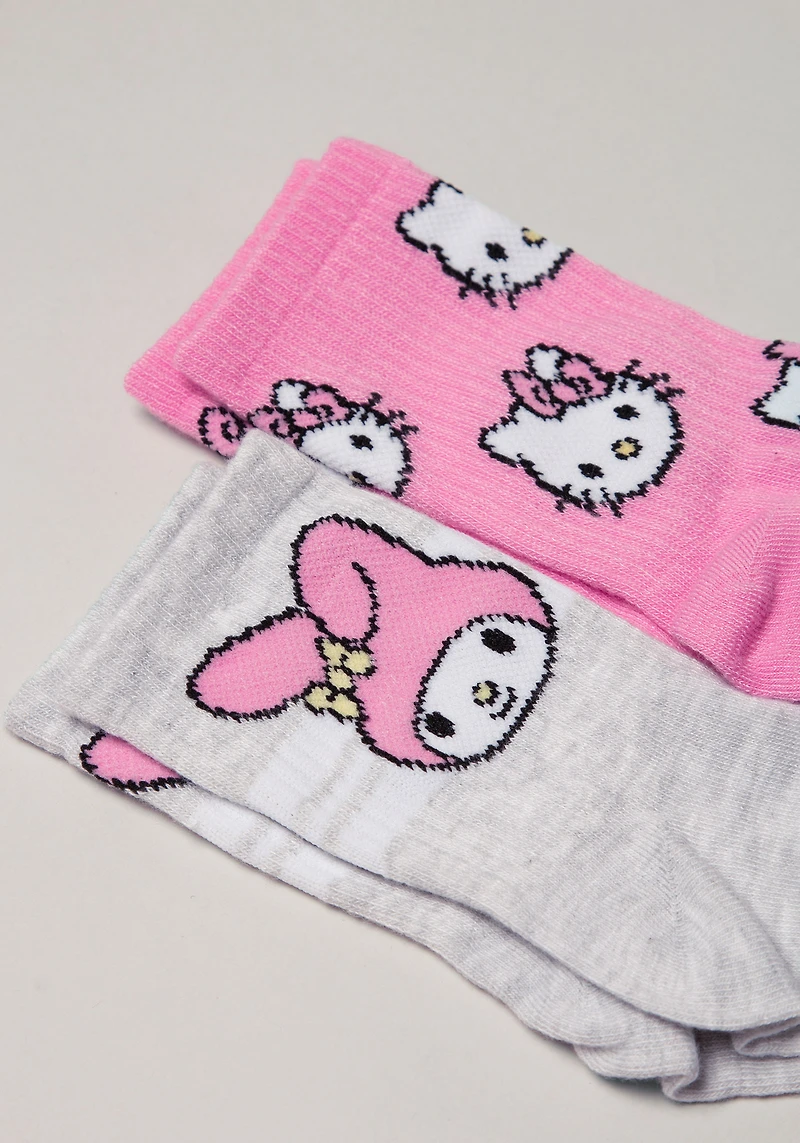 2 Pk Hello Kitty Crew Socks