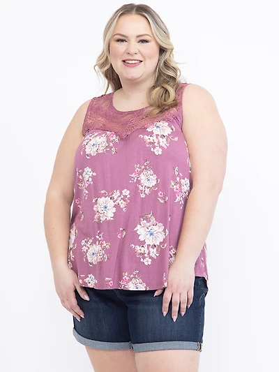 Women's Floral Lace Neck Tank