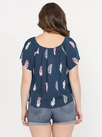 Women's Feather Print Peasant Top
