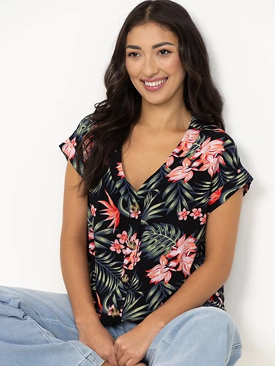 Women's Tropical Button Front Top
